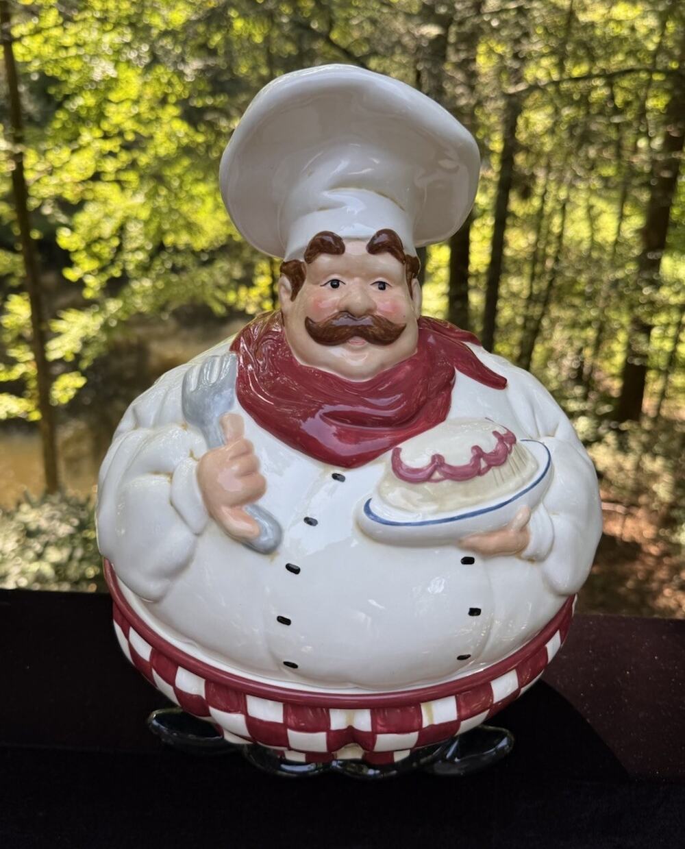 Huge Fat Chef Ceramic Cookie Jar Or Cake Plate 3 Pieces EUC!